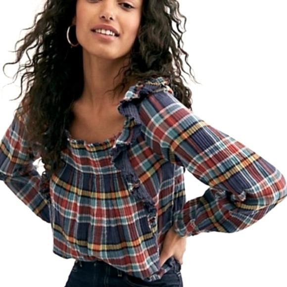 Free People Tops - FREE PEOPLE x WE THE FREE Women’s Siena Plaid Pullover Ruffle Top Size Small